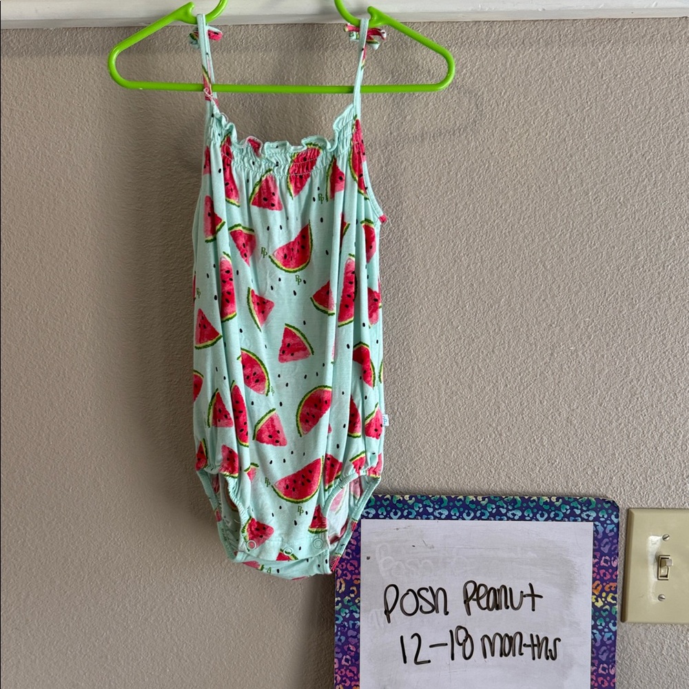 Posh Peanut Mint and Pink Baby Watermelon Romper